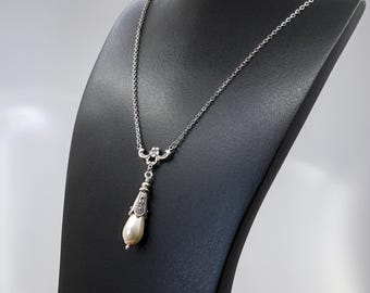 Edwardian Pearl Drop Necklace: Art Deco Bridal Jewelry