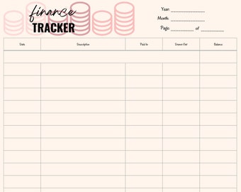 Finance Tracker, Organisation, Planner, Diary, Instant Printable Download