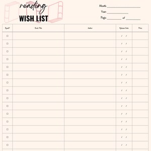 Wunschliste lesen, Organisation, Planer, Hobbys, Bücher, Sofort druckbarer Download