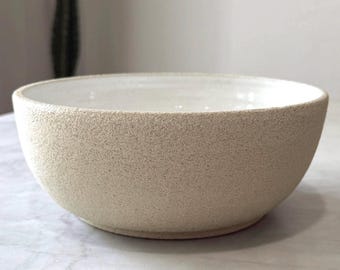 Large Handmade Ceramic Bowl | Textured Stoneware Serving Bowl | White Glaze Statement Piece