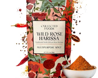 Wild Rose Harissa Spice Blend with Rose Petals - Chef-Made North African Chili Seasoning for Tagine, Hummus, Grilled Meats