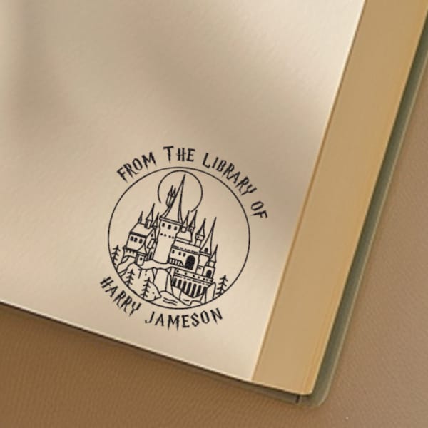 Aangepaste wizard-thema, boekstempel, optie zelfinktende en houten stempel, wizardstempel, ex-librisstempel, uit de bibliotheek met gepersonaliseerde stempels