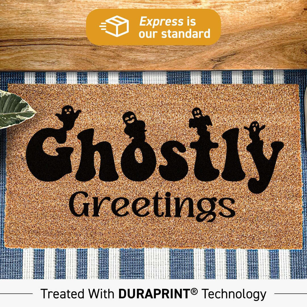 Greetings Rug Ghostly Greetings Welcome Rug - Ghost Home Decor for the Spooky Season ...