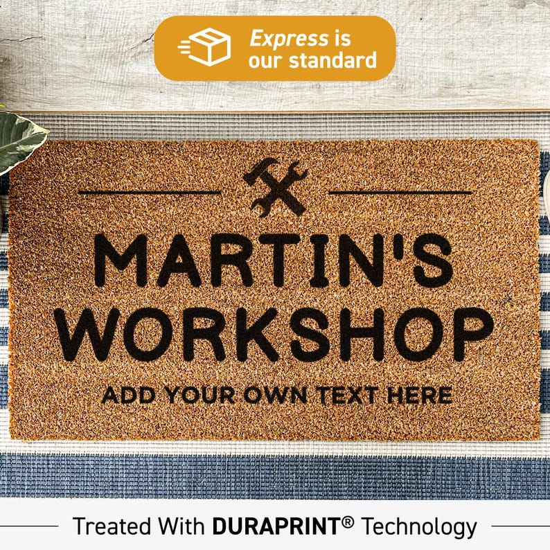 a door mat with the words martin's workshop on it