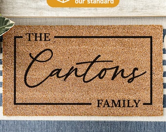 Custom Doormat, family surname gift, personalized welcome family mat, housewarming welcome doormat, new home door mat, realtor gift 99