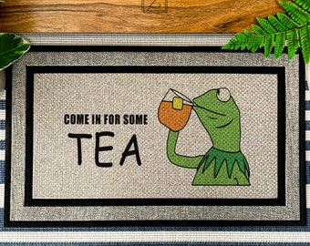 Come In For Some Tea, Kermit The Frog, The Muppets, Funny Doormat, Tea, Custom Made Funny Doormat, Personalized Doormat, Funny Gift