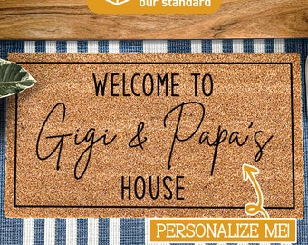 Welcome to Gigi and Papa&#39;s House Doormat, Custom Grandparents Doormat,Personalized Doormat,Grandparents Gift,Personalized Gifts Grandparents