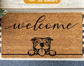 Personalized Dog Gift, Cute Staffy Custom Doormat, Personalized Dog Breed Door Mat, New Home Gift, New Puppy Gift, Aesthetic Home Décor 476