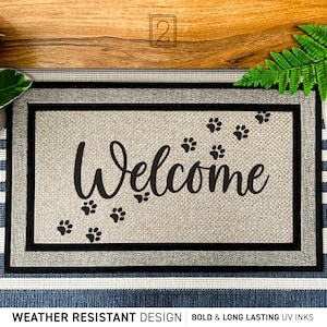 Dog Pawprints Across The Mat Custom Welcome Rug, Dog All Weather Door Mat, Custom Dog Doormat, Weather Resistant Dog Mat, Doormat Cute