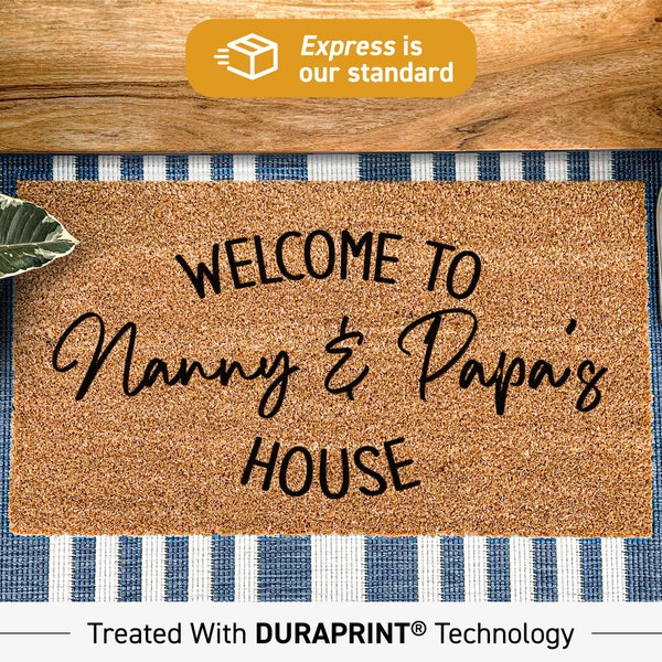 Custom Doormat, Custom nanny & papa's welcome mat, personalised family name rug, welcome to our house grandparent door mat 92