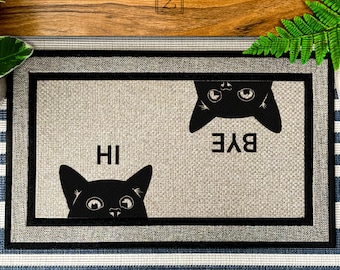 Cat Hi Bye Outdoor Welcome All Weather Doormat, Cat Hello, Cat Goodbye, Doormat For Cats, Pet Doormat, Funny Welcome Weather Resistant Mat