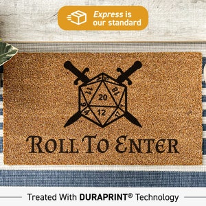 Customised Doormat, Dungeons & dragons doormat, roll to enter gamer doormat, geek chic initiative doormat, dungeons and dragons fandom 121