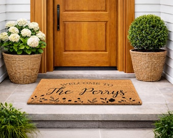 Wildflower Silhouette Door Rug | Custom Family Name Entrance Sign