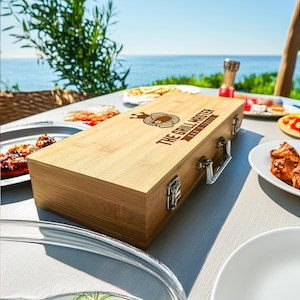 Ensemble barbecue gravé, cadeau barbecue, ustensiles de cuisson, ensemble de grillades, ensemble de barbecues personnalisé, maître du grill, cadeau papa, grillades personnalisées, cadeau de fête des pères