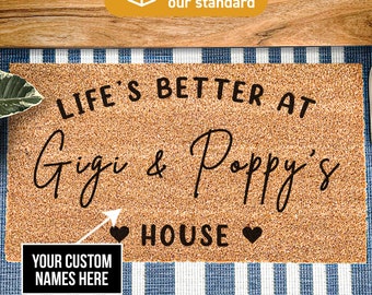 Life's Better At Nana & Papa's Home, Custom Made Grandad Gift, Grandma Gift, Nanny Gift, Personalized Doormat Gift, Custom Grand Parents Mat