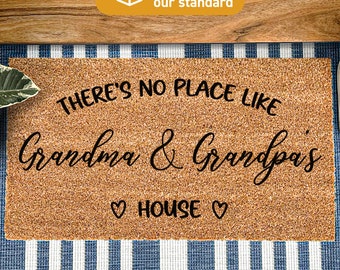Customized Grandma & Grandpa Doormat, There's No Place Like, Personalised Grandparent Welcome Door Mat, Grandparents Gift, Custom Rug