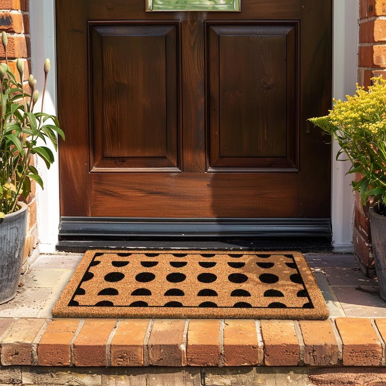 a door mat on the front of a house