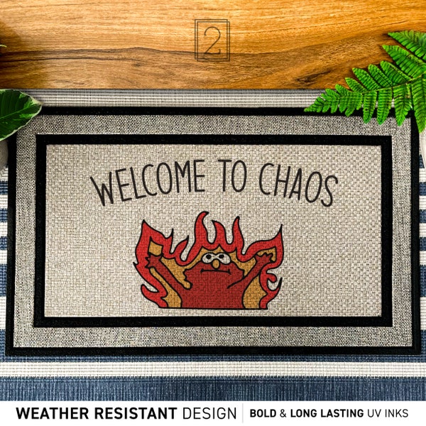 Welcome To Chaos Funny Anger Doormat, Funny Elmo Doormat, Colourful Door Mat, Elmo Mat, Funny Welcome Doormat, Personalised Doormat