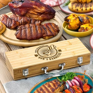 Personalised BBQ Tools Set in Bamboo Case with Custom Engraving – Grill Master Gift for Him – Outdoor Barbecue Accessories for Dad image 10