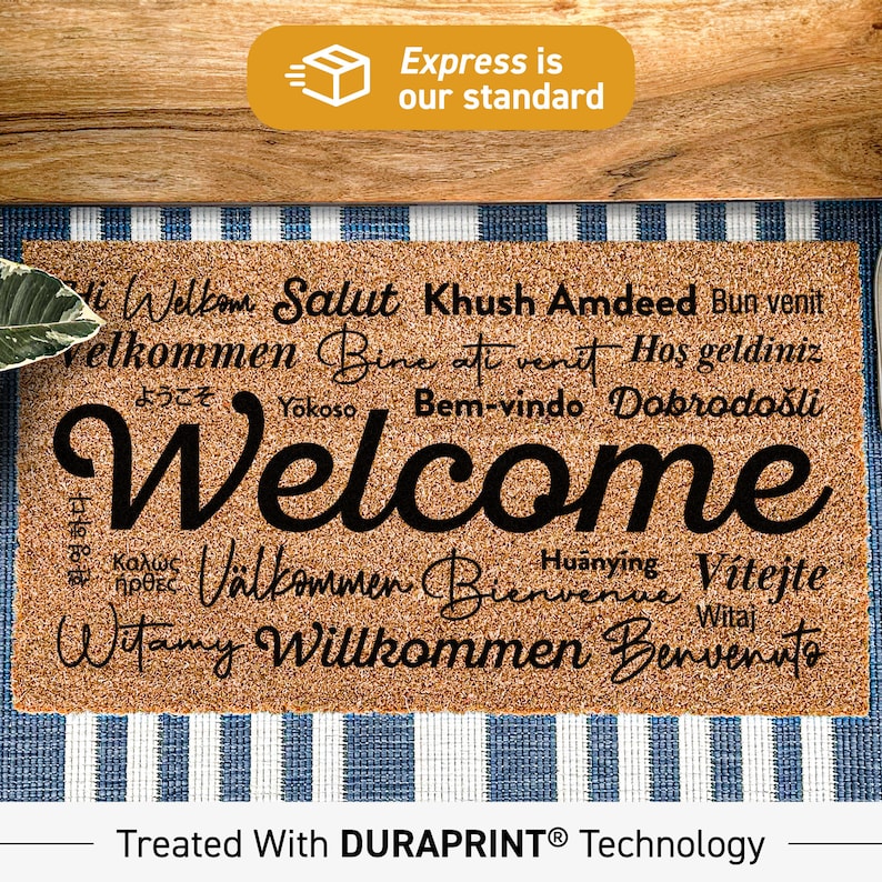 a welcome mat with the words welcome on it