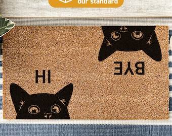 Felpudo divertido, felpudo "Hola adiós gato", regalo para amantes de las mascotas, felpudo de bienvenida para gatos, regalo divertido para amantes de los gatos, felpudo para gatos que miran fijamente 20