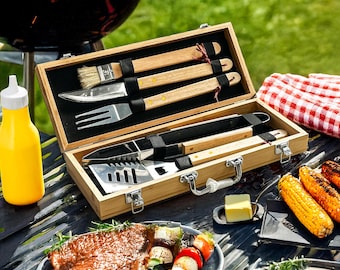 Custom BBQ Set, Grill Set, BBQ Grilling Set, BBQ Set, Tool Set, Grilling Tool Set, Dad Christmas Gift, Barbecue Gift, Barbeque Set, Man Gift