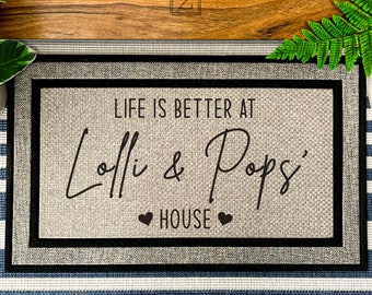 Personalized Lolli and Pop's Doormat, Custom Family Name Welcome Mat, Doormat For Grandparent Front Door, Home Decoration, Personalized Gift