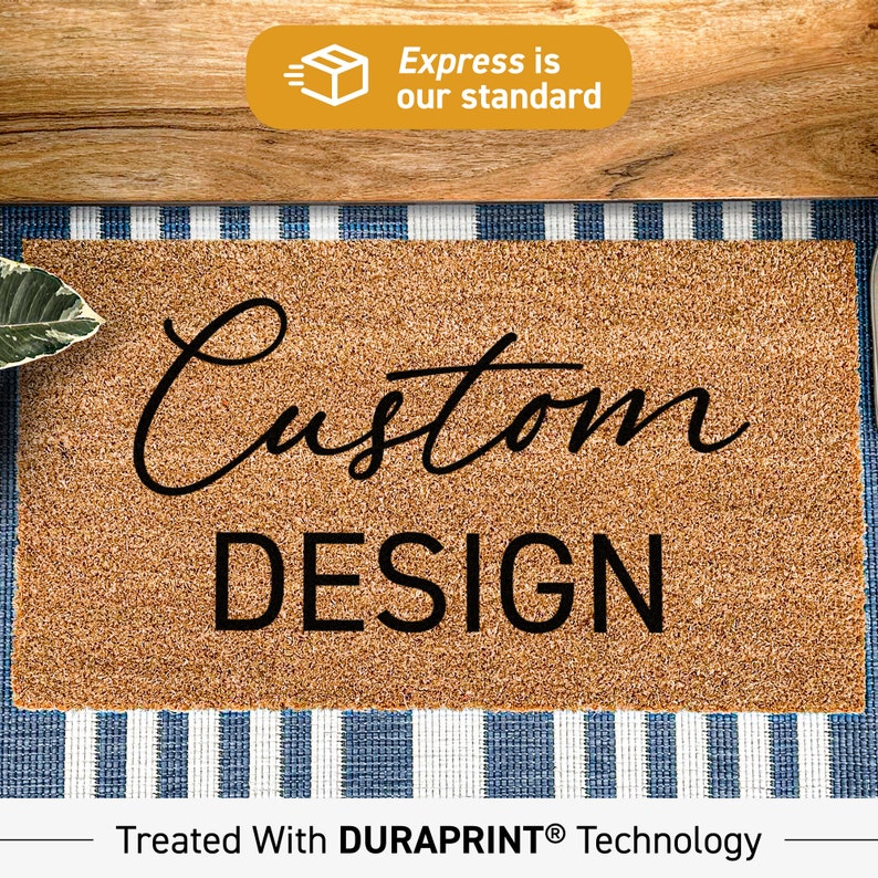 a door mat with the words custom design on it
