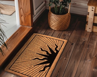 Sunrise Mid Century Doormat, Custom Coir Mat Illustration, Modern Art Coir Doormat, Minimalist Patterned Doormat, Contemporary Decor 632