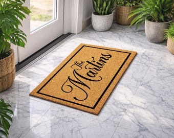 Elegant Welcome Rug | Custom Last Name Script Doormat | Porch Accessories