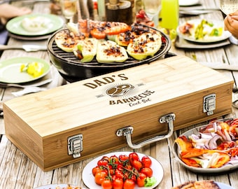 Personalised Wooden Barbecue Set - Engraved Barbecue Tools - Grill Tools - Fathers Day Gift - Birthday - Christmas - Retirement Gift