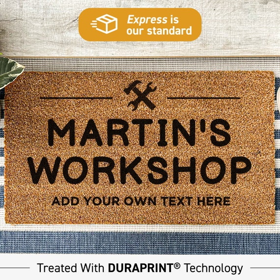 Custom garage workshop mat, gift for him, gift for her, add you own text here, personalized fun gift for men, father's day, fathers day rug