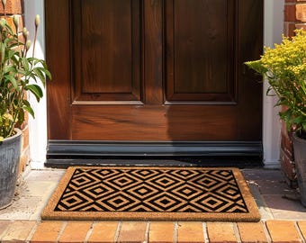 Patterned Porch Rug, Mid Century Patterned Entry Rug for Stylish Homes, Patterned Doormat with Vintage Aesthetic, Boho Modern Decor 2D641