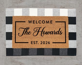 Elegant Framed Welcome Mat | Custom Last Name | Durable Coir Rug | 52