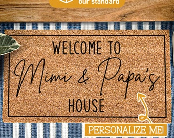 Willkommen bei Mimi und Papas Haus-Fußmatte, personalisierte Großeltern-Fußmatte, personalisierte Fußmatte, Großeltern-Geschenk, personalisierte Geschenke Großeltern