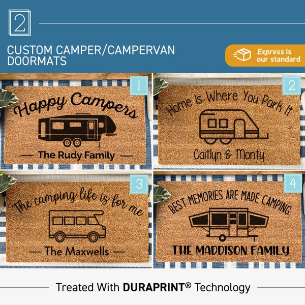 Personalized Camping Family Name Doormat, Custom Camper Doormat, CRV Camping Door Mat, Camping Gifts, Coir Mat Camping Decor, Camp Life Rug