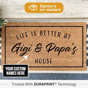 Life Is Better At Gigi & Papa's House Doormat, Grandparents Doormat, Personalized Doormat, Grandparents Gift, Christmas Gift for Grandma