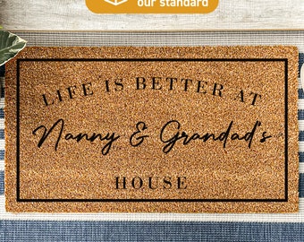 Life Is Better At Nanny and Grandad's House, Grandparents Gift, Welcome Door Mat, Home Doormat, Xmas Gift, Mothers Day, Grandma Gift