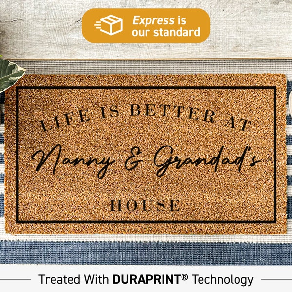 Life Is Better At Nanny and Grandad's House, Grandparents Gift, Welcome Door Mat, Home Doormat, Xmas Gift, Mothers Day, Grandma Gift