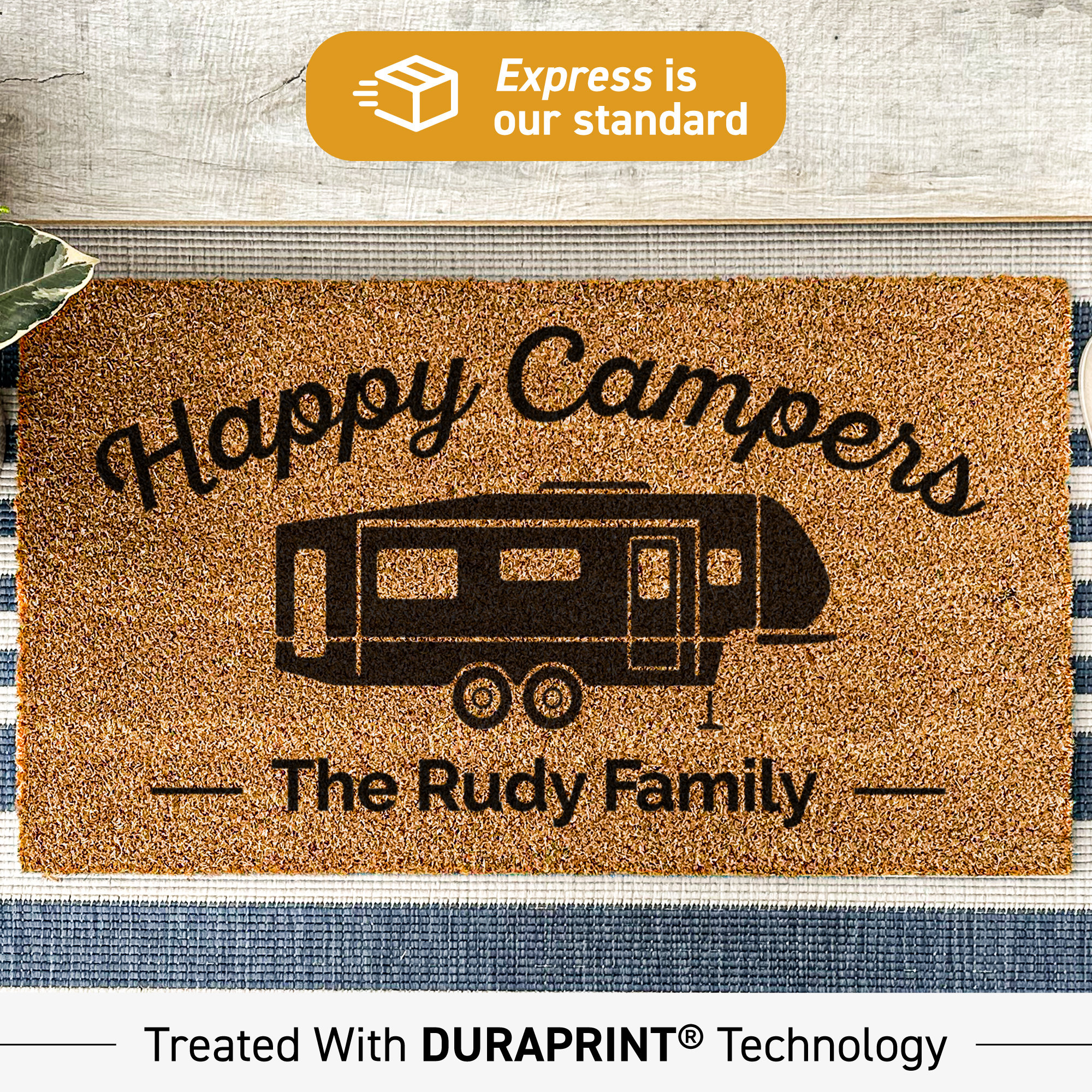 Daylor Coir Door Mat Entry Doormat Happy Camper RV Camping