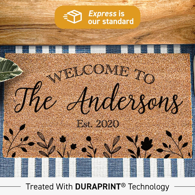 Family Name Doormat with Established Date - Personalized Welcome Mat for Your Home