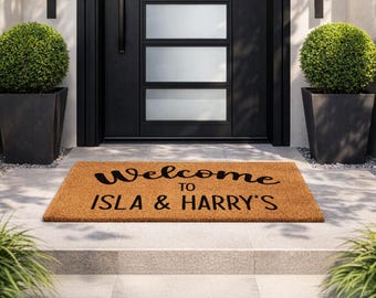 Personalized Couple Doormat | Modern Black Door Décor | New Homeowner Present