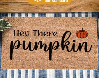 Hey There Pumpkin Doormat, Welcome Fall with a Festive Touch, Halloween Themed Pumpkin Welcome Mat, Seasonal Decor, Autumn Front Doormat