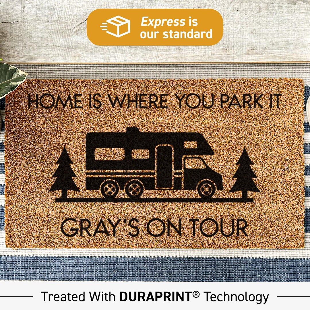 Personalized Family Campervan Doormat Rug, Home is Where You Park It