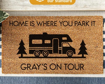 Personalized Family Campervan Doormat Rug, Home Is Where You Park It Customized Name Doormat, Gift For Friends Who Travel, Family Gift Ideas