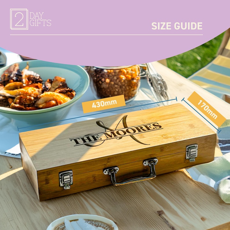 Personalised BBQ Tools Set in Bamboo Case with Custom Engraving – Grill Master Gift for Him – Outdoor Barbecue Accessories for Dad image 6