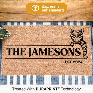 Personalized Cat Family Name Doormat, Cute Doormat Design, Home Décor, Fully Customisable Family Doormat, Porch Decor 488