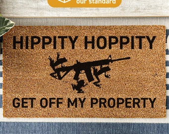 Funny Doormat, Hippity Hoppity Frog Doormat, Get Off My Property Funny Frog Quote, Welcome Door Mat, Go Away Funny Welcome Rug, Home Gift 8