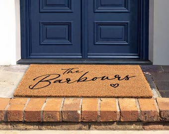 Custom Name Doormat | Personalized Surname Welcome Rug | Heart Décor