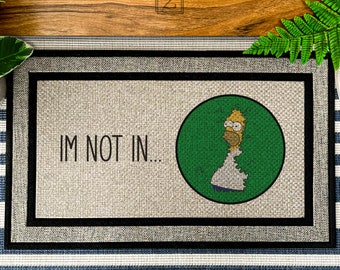 I'm Not In Homer Simpson Doormat, Funny Welcome Doormat, I'm Not Here, Anti Social Mat, Custom Made Simpson Doormat, Colourful Mat